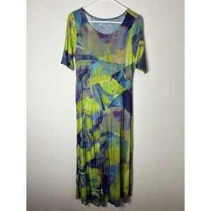 Soft Surroundings Dress Womens Petite XS Multicolor Abstract Print Crinkle Midi​